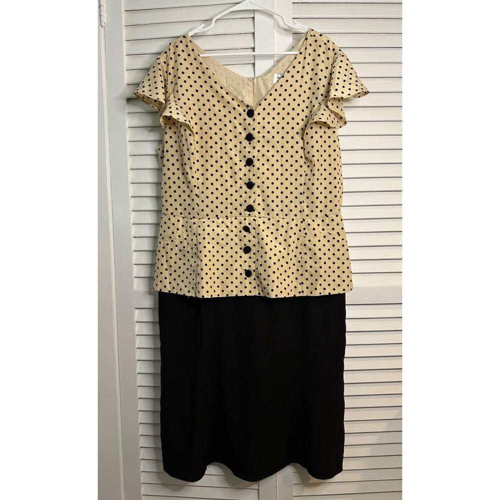 Unique Vintage Size 2X / 18 Ivory Polka Dot Peplum Pencil Skirt Dress NO BELT